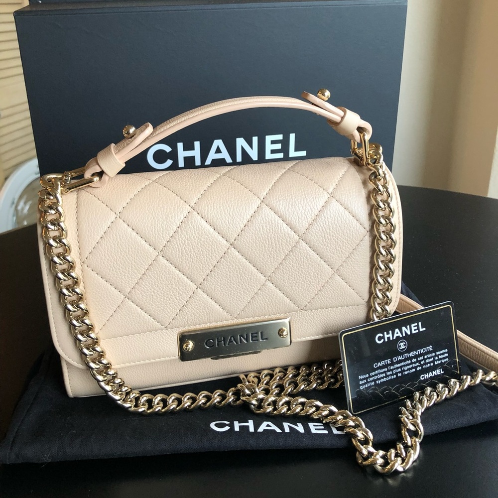 Chanel Light Beige Medium Label Click Flap Bag
